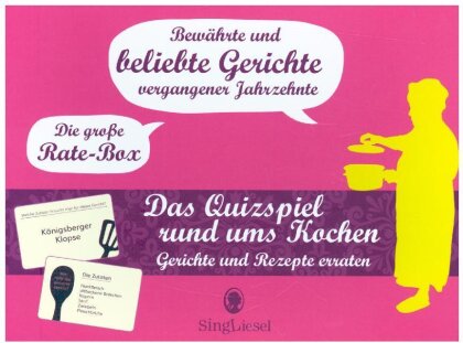 Die große Quiz-Spiel rund ums Kochen für Senioren. Das Spiel rund um bekannte Gerichte früherer Tage für Senioren. Auch mit Demenz. Spiele Box mit 100 Karten.