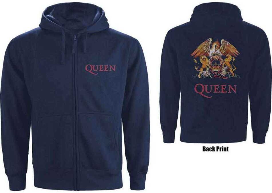 Queen Unisex Zipped Hoodie - Classic Crest (Back Print)