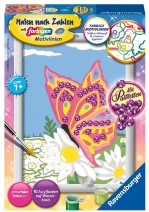 Ravensburger Malen nach Zahlen 28474 - Schmetterling - Kinder ab 7 Jahren - Acrylmaltafel, Acrylfarben, Pinsel, Rahmen
