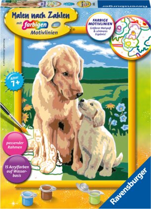 Ravensburger Malen nach Zahlen 28476 - Mutterliebe - Kinder ab 7 Jahren - Acrylmaltafel, Acrylfarben, Pinsel, Firnis, Rahmen