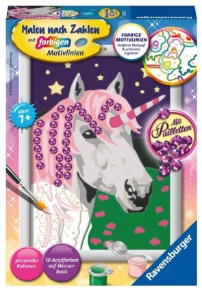 Ravensburger Malen nach Zahlen 28473 - Einhorn- Kinder ab 7 Jahren - Acrylmaltafel, Acrylfarben, Pinsel, Rahmen