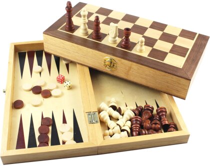 Schach/Dame/Backgammon - Kassette, Holz, braun/natur,
