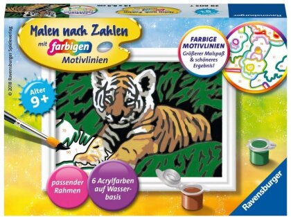 Ravensburger Malen nach Zahlen 29605 - Süßer Tiger - Kinder ab 9 Jahren - Acrylmaltafel, Acrylfarben, Pinsel, Firnis, Rahmen