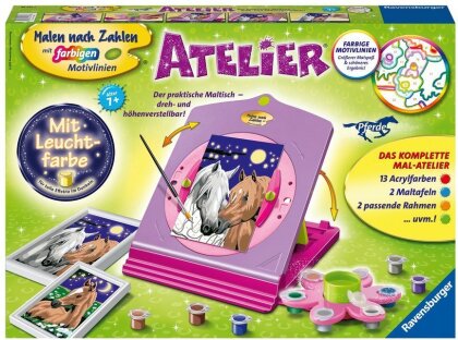 Ravensburger Malen nach Zahlen 28507 - Atelier Pferde - Kinder ab 7 Jahren - Acrylmaltafel, Acrylfarben, Pinsel, Rahmen