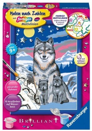 Ravensburger Malen nach Zahlen 27784 - Süße Wolfsfamilie - Kinder ab 9 Jahren - Acrylmaltafel, Acrylfarben, Pinsel, Rahmen