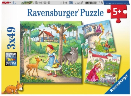Rapunzel, Rotkäppchen und Froschkönig - 3x 49 Teile Puzzles