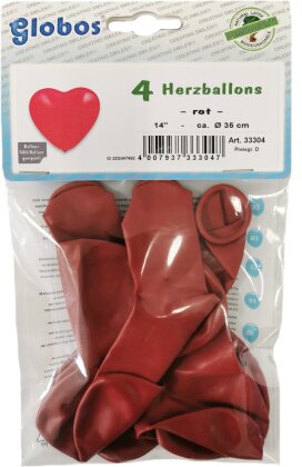 Herzballon rot 4 Stück - 90 cm Umfang, ø 35 cm,