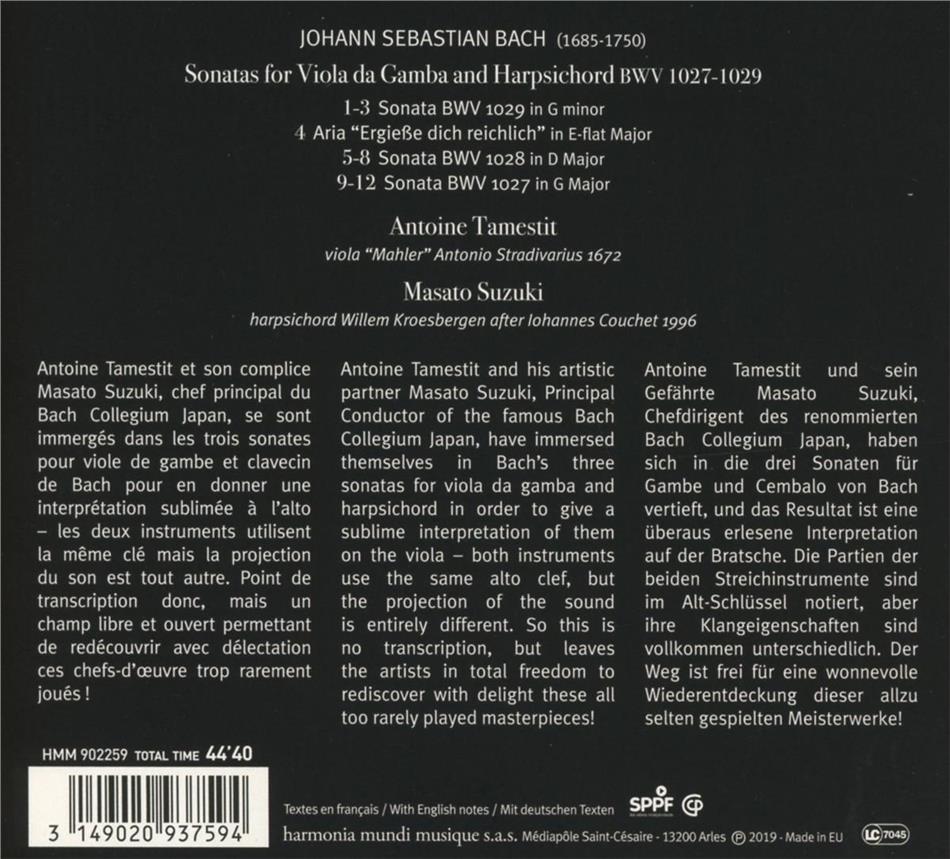 3 Sonatas For Viola Da Gamba And Harpsichord Bwv 1027 1029 By Johann Sebastian Bach 1685 1750 Antoine Tamestit Masato Suzuki Cede Com