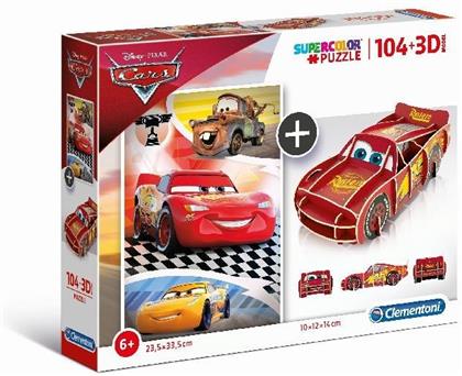 Disney: Cars - 104 Teile Kinderpuzzle + 3D Modell