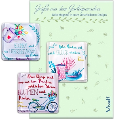 6er-Set Deko-Magnete »Grüsse aus dem Gartenparadies« - 6 Magnete mit Glascabochon