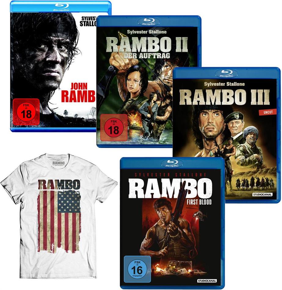 Rambo 1-3 + John Rambo (2008) + T-Shirt L, 4 Blu-rays
