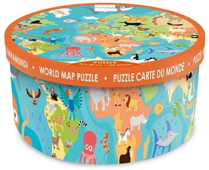 Weltkarte mit Tieren - 100 Teile Puzzle