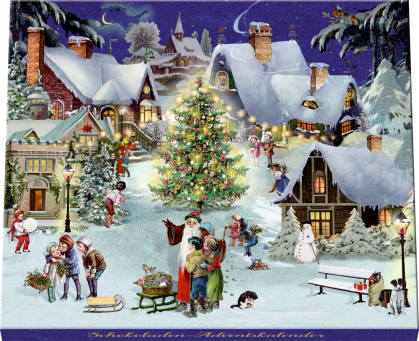 Adventskalender-Schokolade - Winterabend im Dorf