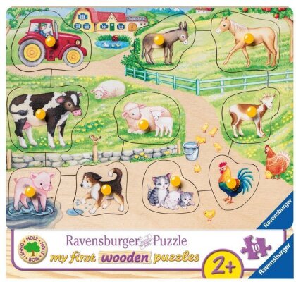 Ravensburger Kinderpuzzle - 03689 Morgens auf dem Bauernhof - my first wooden puzzle mit 10 Teilen - Puzzle für Kinder ab 2 Jahren - Holzpuzzle