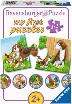 Tierfamilien auf dem Bauernhof - 9 x 2 Teile Puzzles