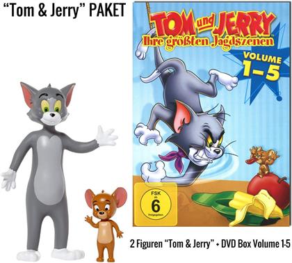 Tom & Jerry - Ihre grössten Jagdszenen 1-5 & 2 Tom & Jerry Biegefiguren Geschenkset (5 DVDs)
