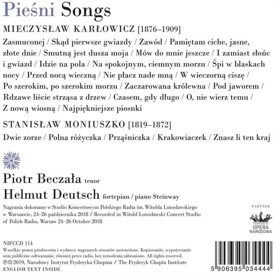 Helmut　Stanislaw　(1876-1909),　(1819-1872),　Mieczyslaw　by　Piesni　Songs　Moniuszko　Beczala　Karlowicz　Piotr　Deutsch