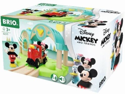 BRIO 32270 Micky Maus Bahnhof mit Aufnahmefunktion - Bahnhof zum Aufsprechen und Abspielen von eigenen Ansagen - Inklusive Schiebelok und den beliebten Disney-Charakteren Micky und Minnie Maus