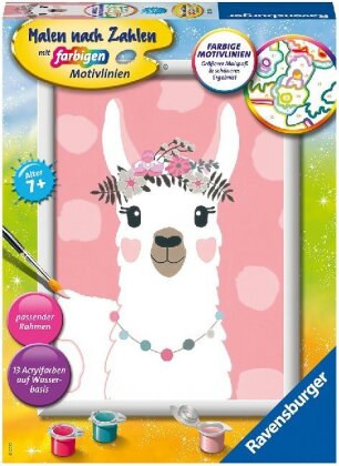 Ravensburger Malen nach Zahlen 28514 - No Drama Lama - Kinder ab 7 Jahren - Acrylmaltafel, Acrylfarben, Pinsel, Firnis, Rahmen