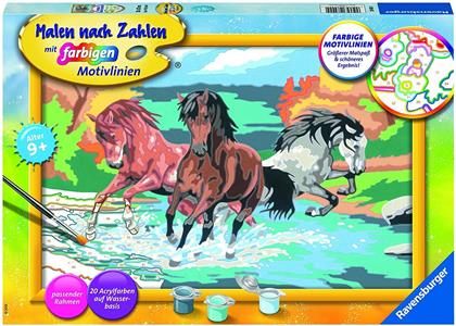 Ravensburger Malen nach Zahlen 28492 - Stolze Wildpferde - Kinder ab 9 Jahren - Acrylmaltafel, Acrylfarben, Pinsel, Rahmen
