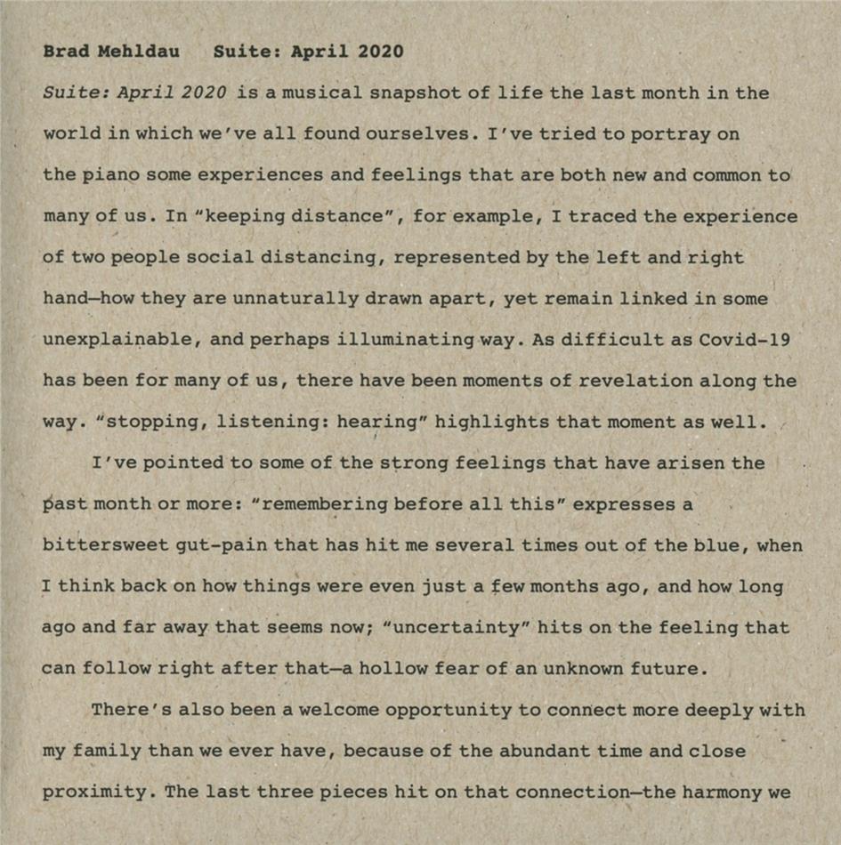 Brad Mehldau - Suite: April 2020
