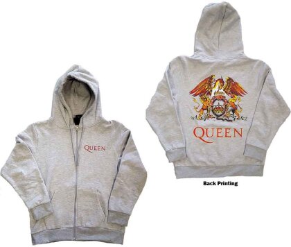Queen Unisex Zipped Hoodie - Classic Crest (Ash Grey) (Back Print)