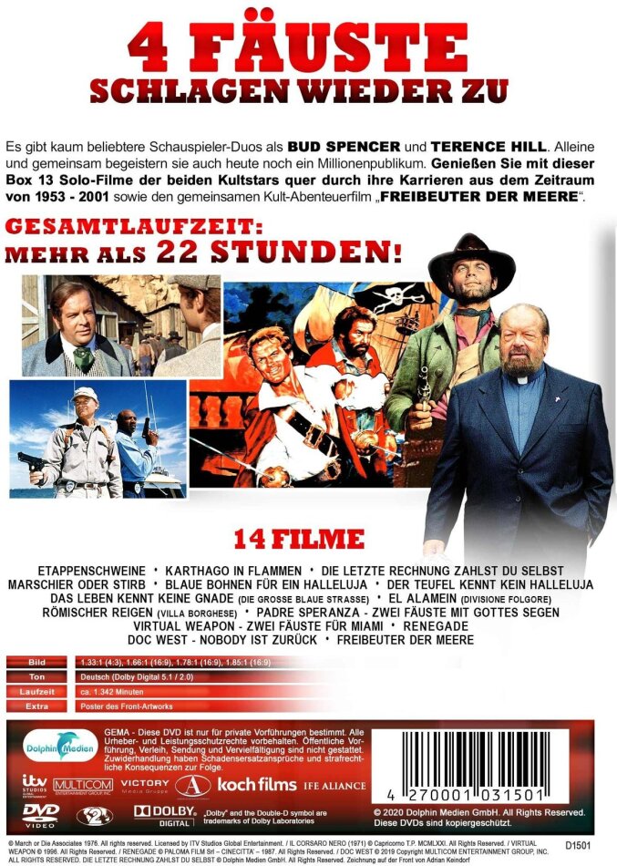Bud Spencer & Terence Hill - 4 Fäuste schlagen wieder zu! (15 Filme  Edition) [5 DVDs]: : Films et séries télévisées