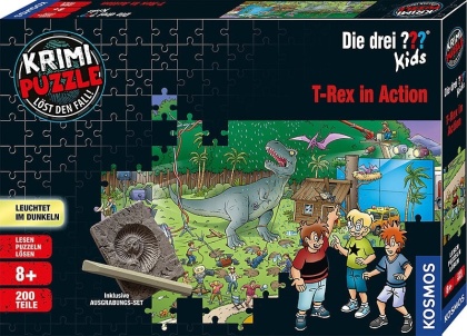 Die drei ??? Kids: T-Rex in Action - 200 Teile Krimi Puzzle + Ausgrabungs-Set