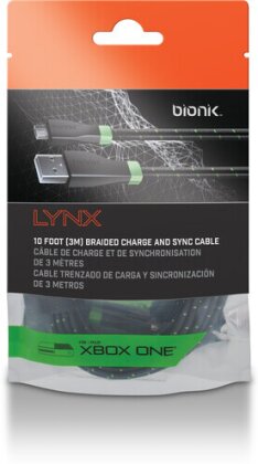 BIONIK BNK-9012 LYNX FOR XBOX ONE Premium - Braided 10 Foot ControllerCable Black Green