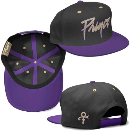Prince - Gold Logo & Symbol (Black-Purple) Snapback Cap