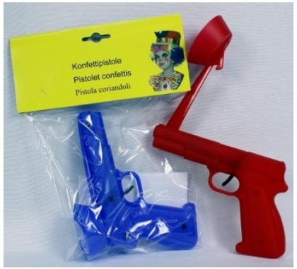 Konfetti-Pistole - 2-fach assortiert: blau oder rot, 1 Stück