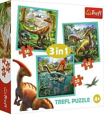 3 in 1 Puzzle: Dinosaurier - 20/36/50 Teile Kinderpuzzles