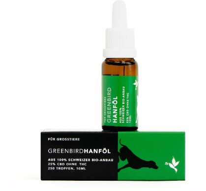 Greenbird CBD Öl 25% für Grosstiere (10ml) - 2500mg CBD 0.0% THC (-275 Tropfen)