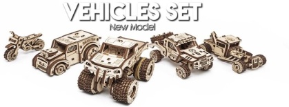 3D Mini Holz-Modellbausatz - 5 in 1 Fahrzeug Set - 364 Holzteile