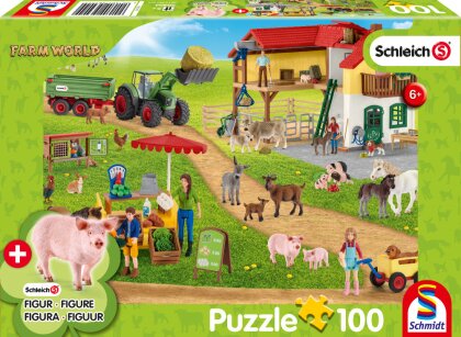 Farm World: Bauernhof und Hofladen - 100 Teile Puzzle mit Add-on (eine Original Schleich Figur)