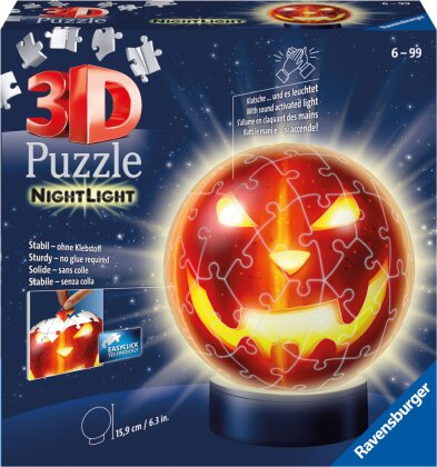 Ravensburger 3D Puzzle Kürbiskopf Nachtlicht 11253 - Puzzle-Ball - 72 Teile - für Halloween Fans ab 6 Jahren