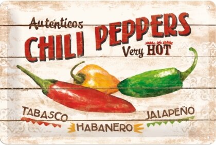 Blechschild. Home & Country / Chili Peppers