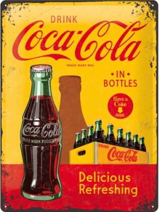 Blechschild. Coca-Cola / In Bottles Yellow