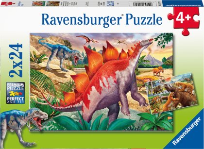Ravensburger Kinderpuzzle - 05179 Wilde Urzeittiere - Puzzle für Kinder ab 4 Jahren, mit 2x24 Teilen