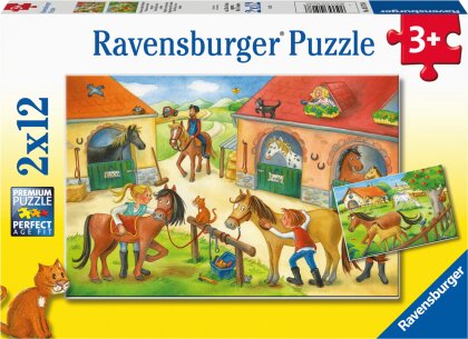 Ravensburger Kinderpuzzle - 05178 Ferien auf dem Pferdehof - Puzzle für Kinder ab 3 Jahren, mit 2x12 Teilen