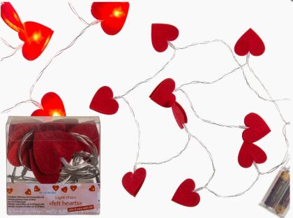 Herzen-Lichterkette rot mit 10 warmweissen LEDs