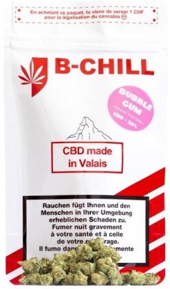B-Chill Bubble Gum (Kleine Blüten 15g) - Indoor (CBD: <20% THC: <0.82%)