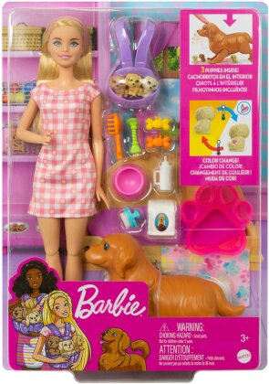 Barbie Welpen-Spielset - Puppe blond. Hund. 3 Welpen mit