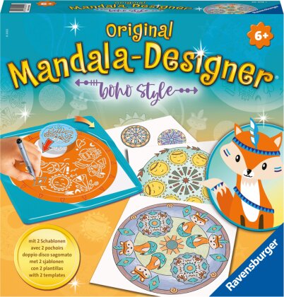 Ravensburger Midi Mandala Designer Boho Style 20019, Zeichnen lernen für Kinder ab 6 Jahren - Zeichen-Set mit Mandala-Schablonen für farbenfrohe Mandalas