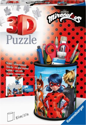 Ravensburger 3D Puzzle 11278 - Utensilo Miraculous - 54 Teile - Stiftehalter für Miraculous-Fans ab 6 Jahren, Schreibtisch-Organizer für Kinder