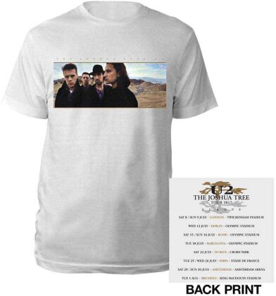U2 Unisex T-Shirt - Joshua Tree Photo (White) (Ex-Tour & Back Print)
