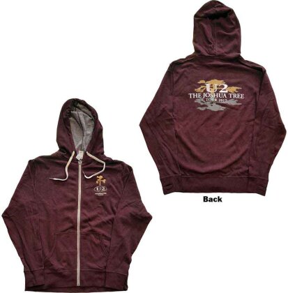 U2 Unisex Zipped Hoodie - Joshua Tree 2017 (Back Print, Ex-Tour) (Small) - Grösse S