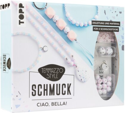 Terrazzo-Schmuckset Ciao - Bella! (pastellig/ Blau)
