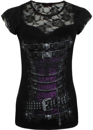 Spiral Waisted Corset - Lace Layered Cap Sleeve Top