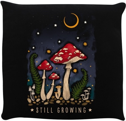 Magical Mushrooms Still Growing Black Cushion
